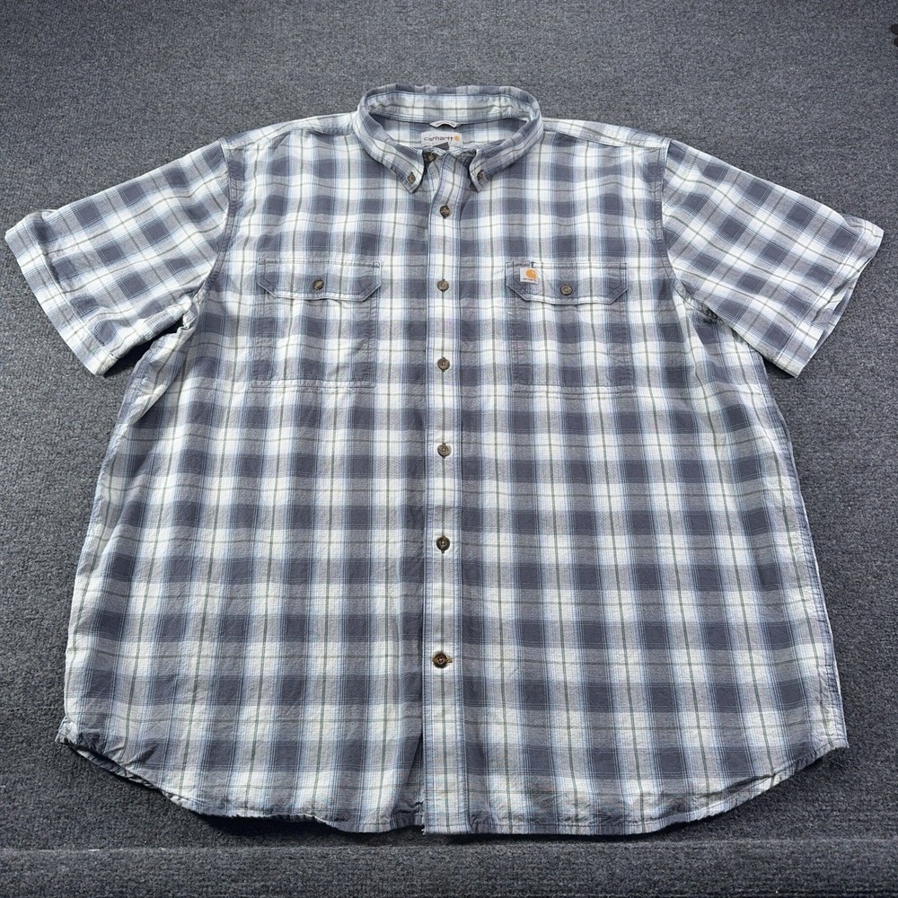 CARHARTT Original Fit Blue White Plaid Short Sleeve Button Up Shirt Men's 2XL